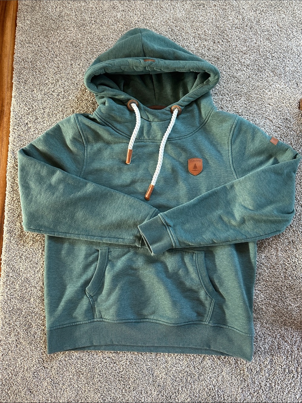 Wanakome Teal Green Hooded Pullover with Contrast Drawcords